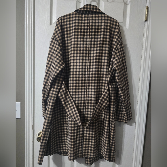 NWT Easel Oversized Flannel Trench Style Shacket, Open Front, Brown Check Plaid. - Picture 7 of 12
